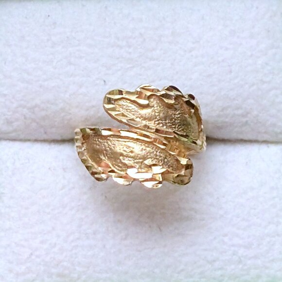Vintage Solid 14K Yellow Gold Diamond Cut Leaf Bypass RING 14kt - Picture 6 of 14